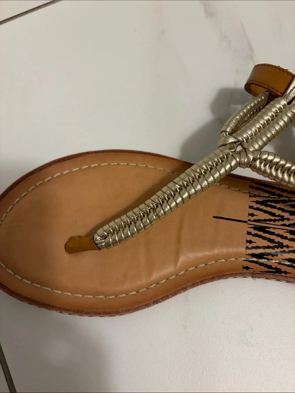 Dolce Vita Braided Metallic T-Strap Brown Sandals - Women's Casual Summer Shoe